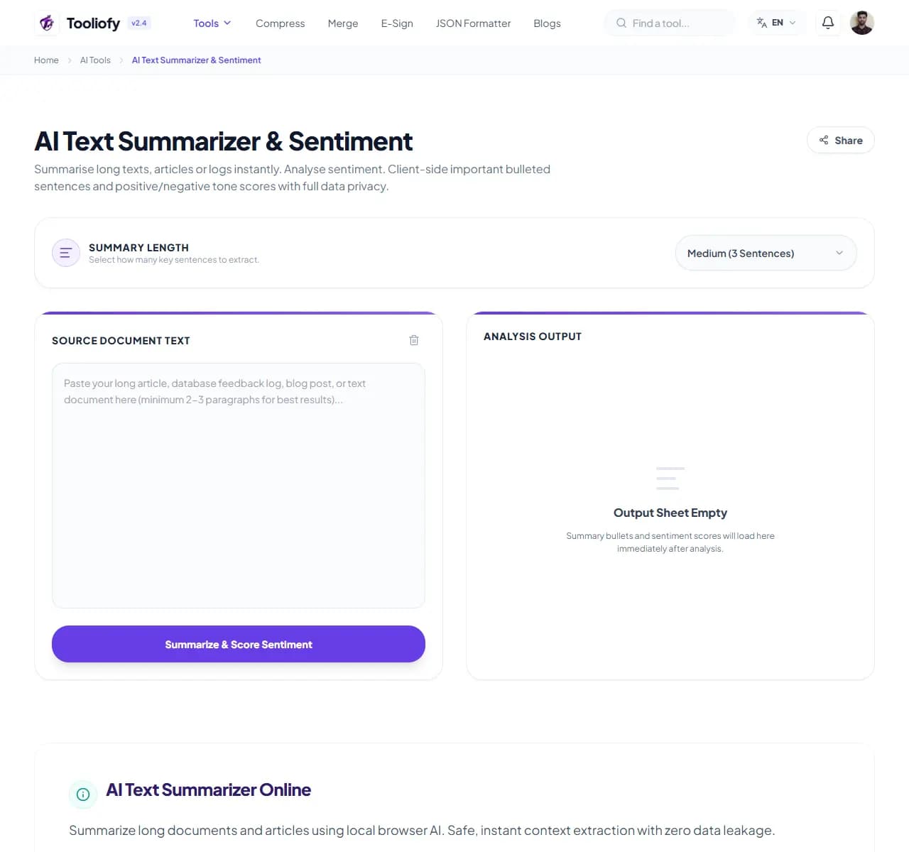AI Text Summarizer & Sentiment - Select File