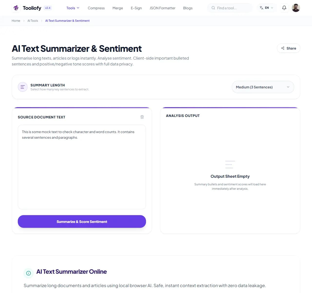 AI Text Summarizer & Sentiment - Processing