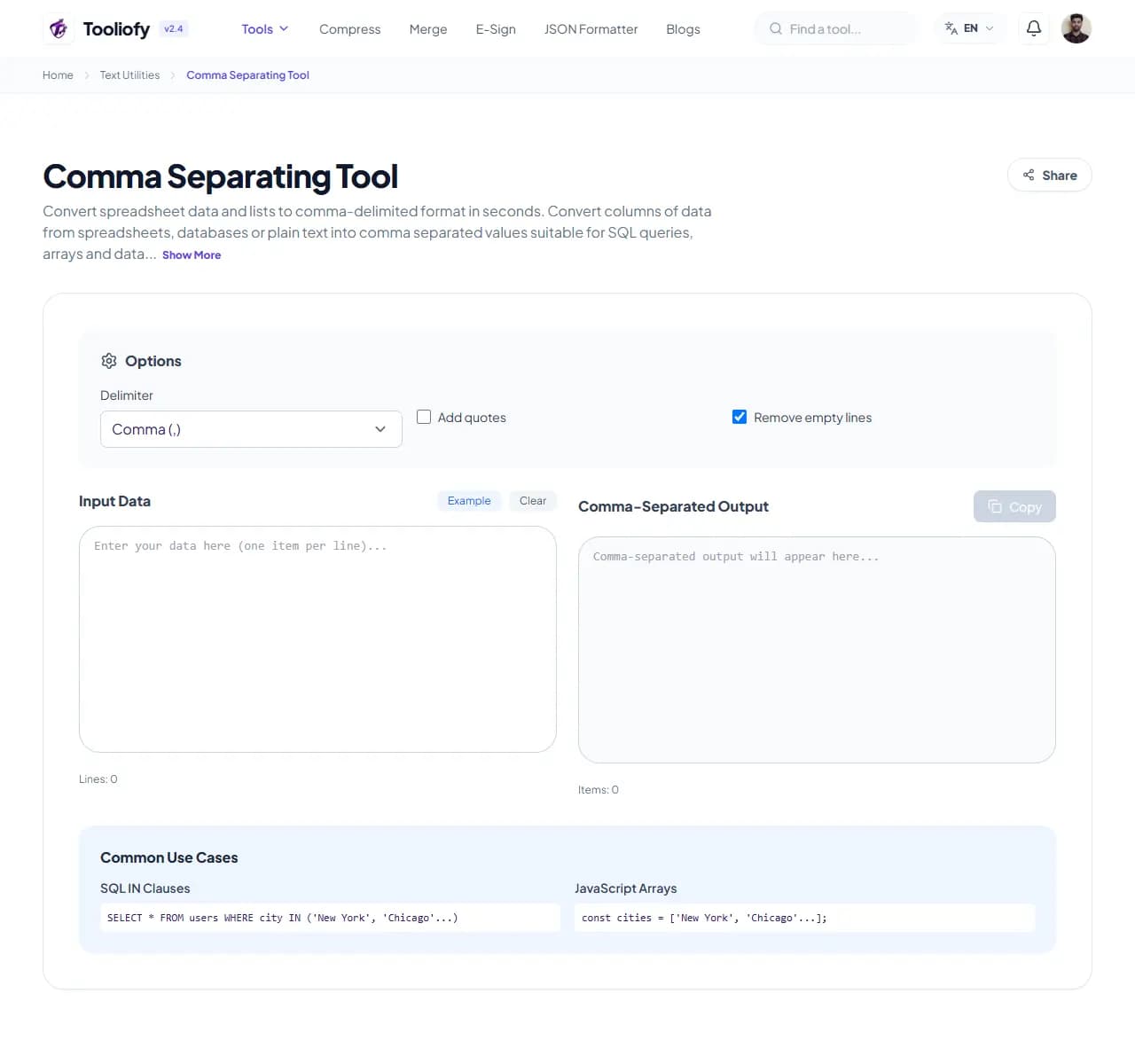 Comma Separating Tool - Select File