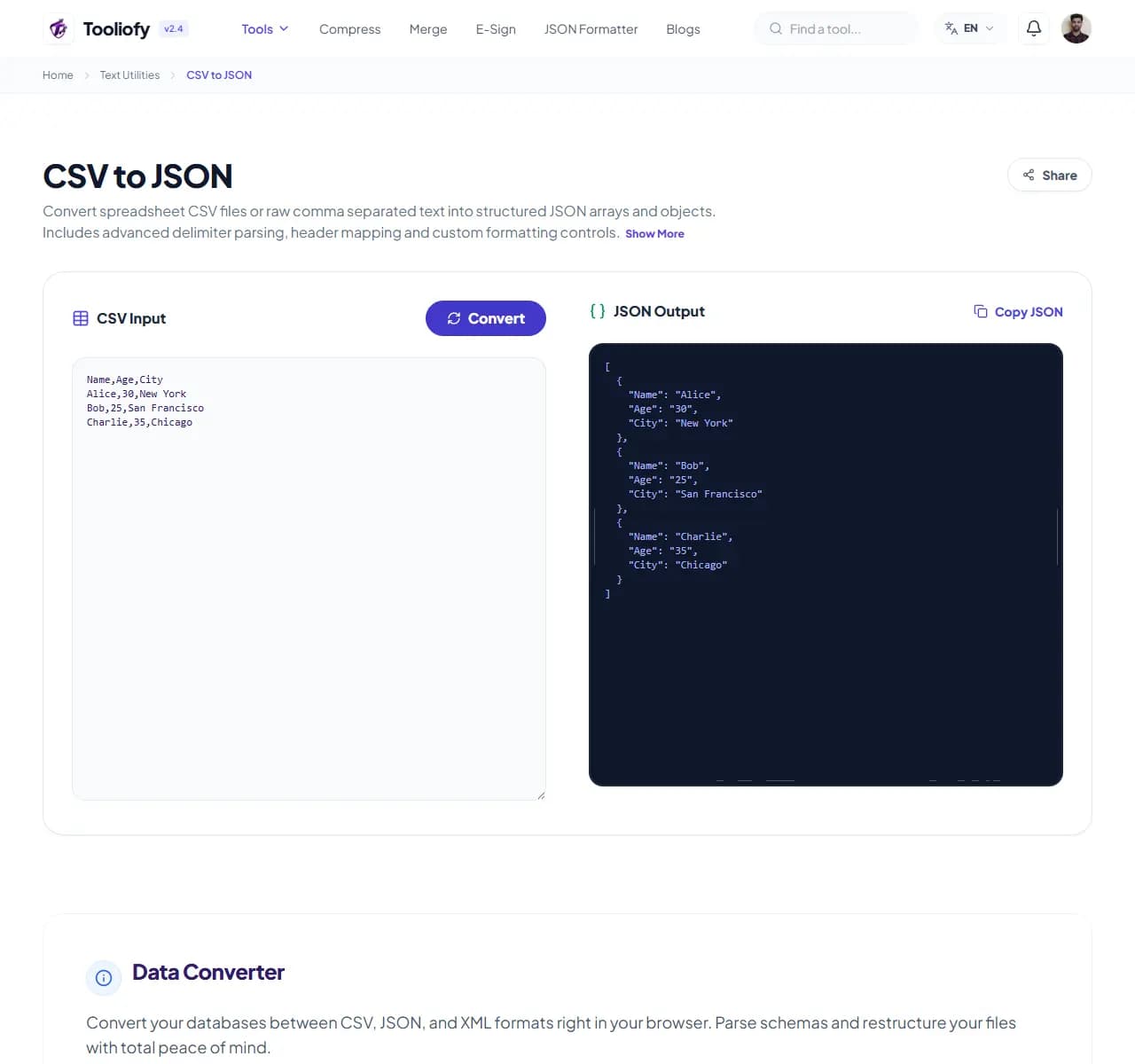 CSV to JSON - Download File