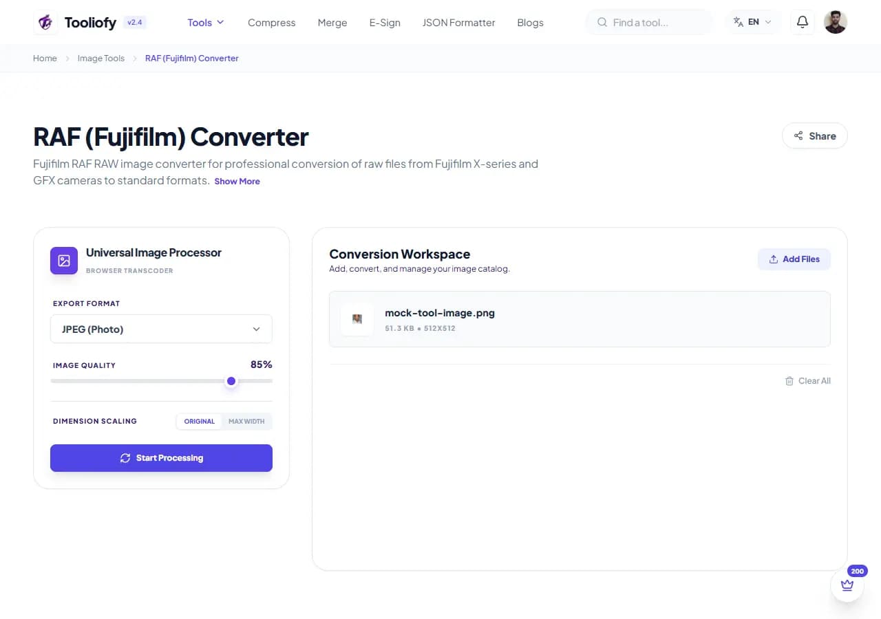 RAF (Fujifilm) Converter - Processing