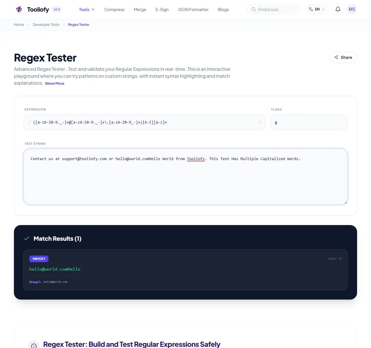 Regex Tester - Processing