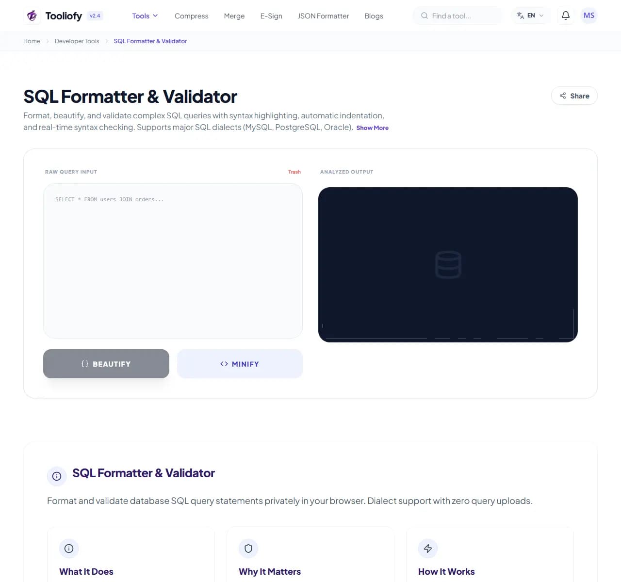 SQL Formatter & Validator - Select File