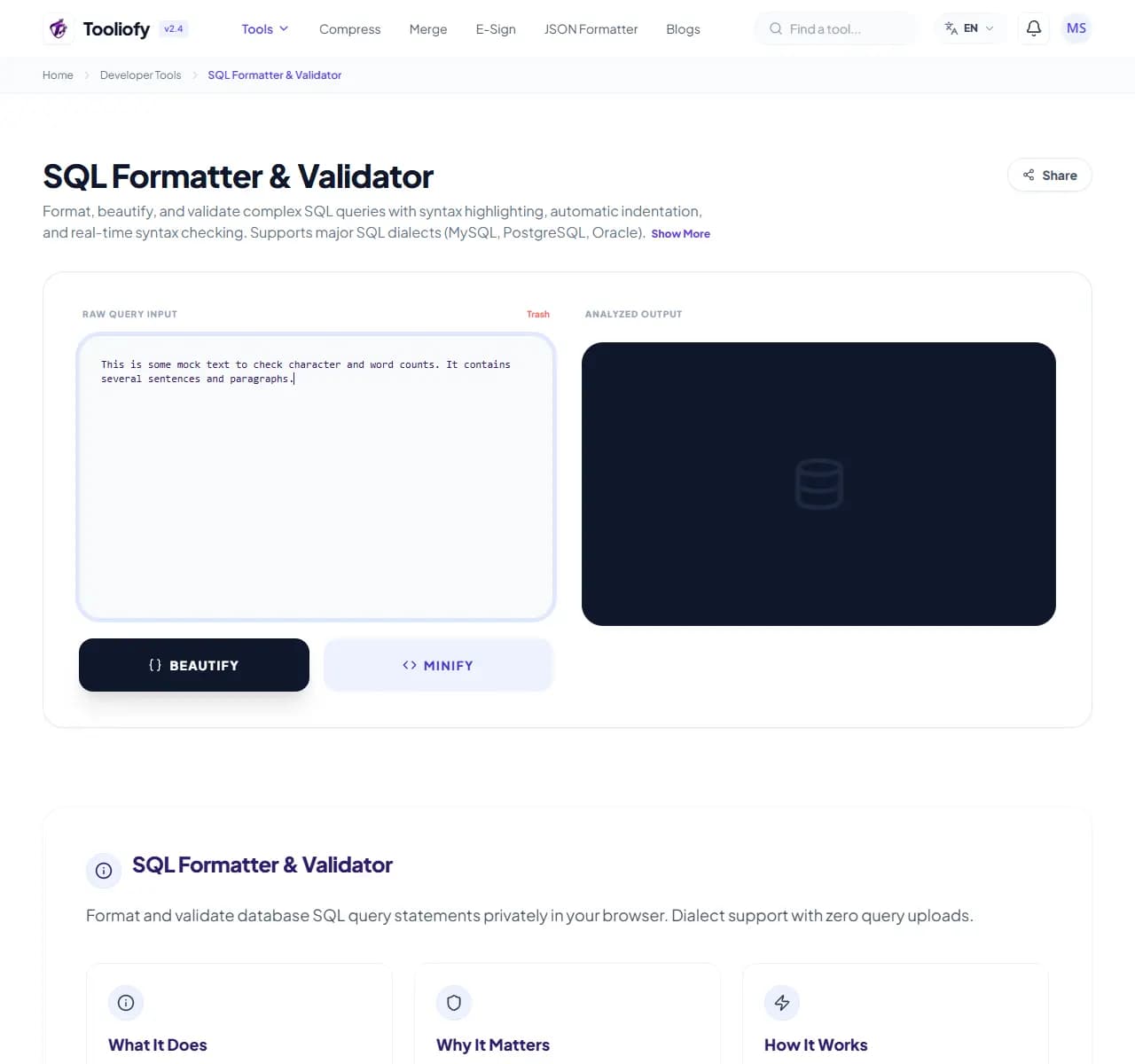 SQL Formatter & Validator - Processing