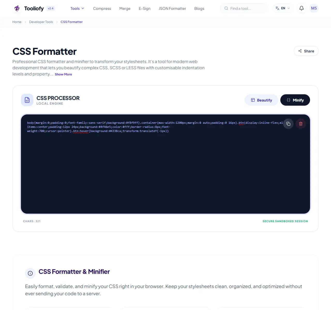 CSS Formatter - Processing