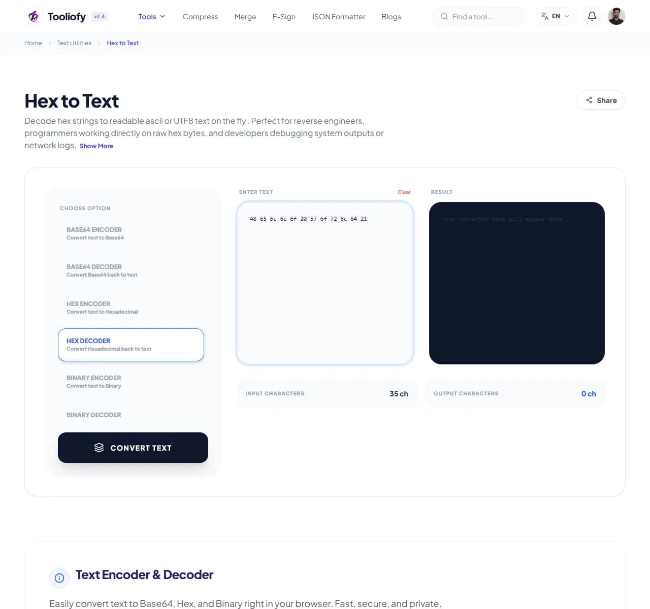 Hex to Text - Processing