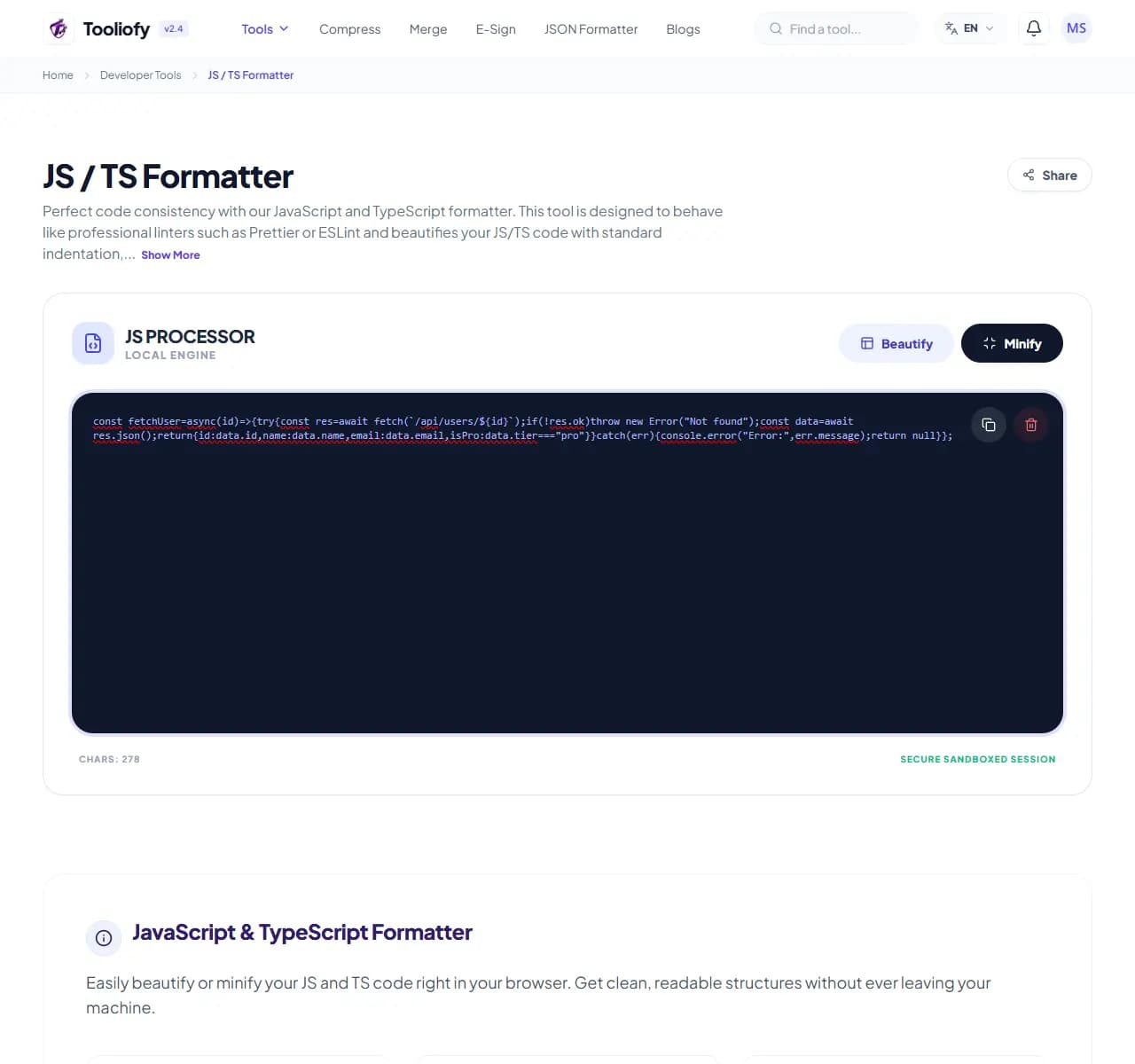 JS / TS Formatter - Processing