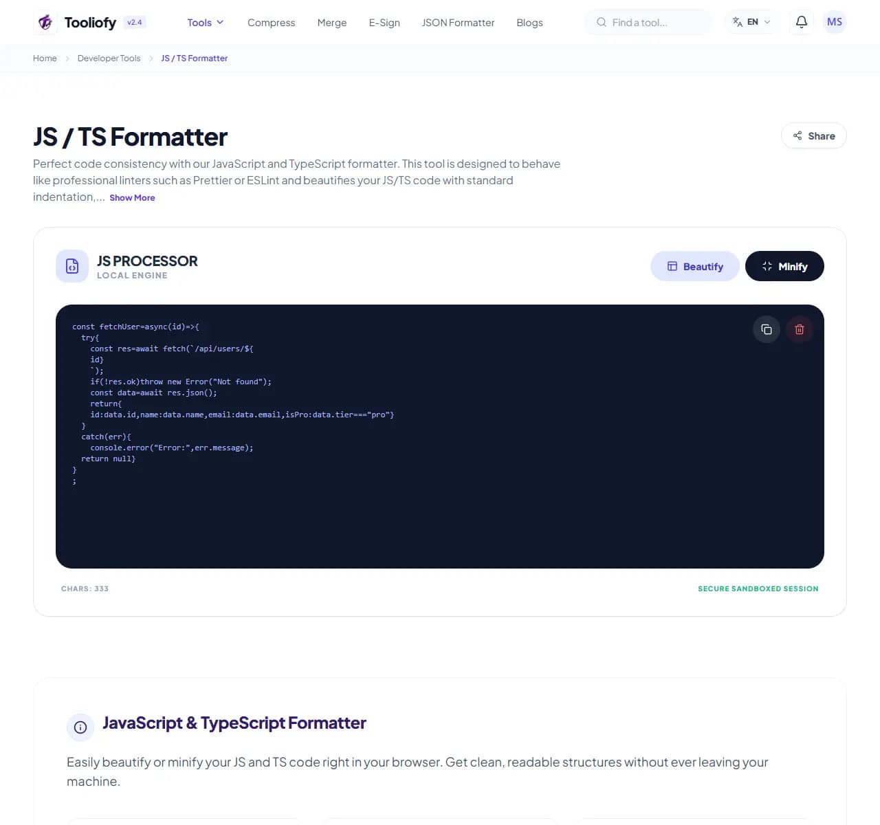 JS / TS Formatter - Download File