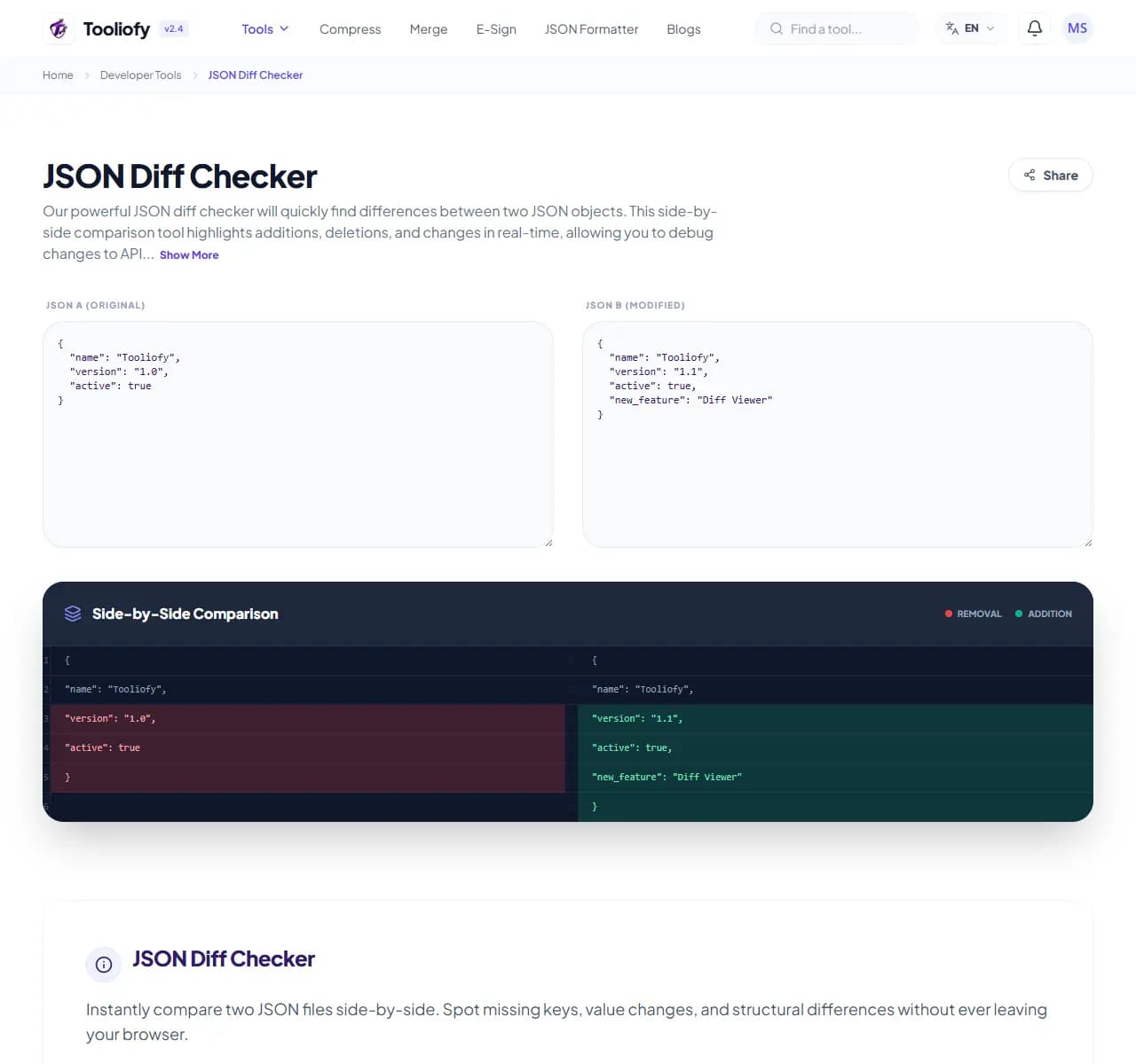 JSON Diff Checker - Select File