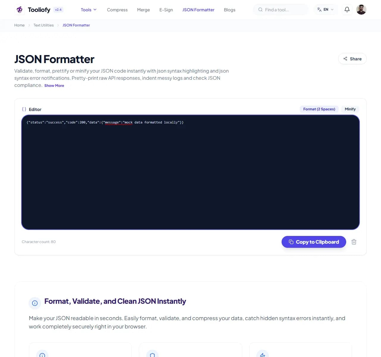 JSON Formatter - Processing