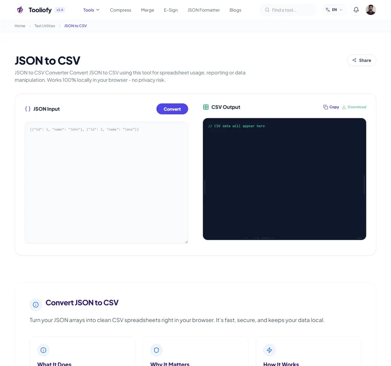 JSON to CSV - Select File