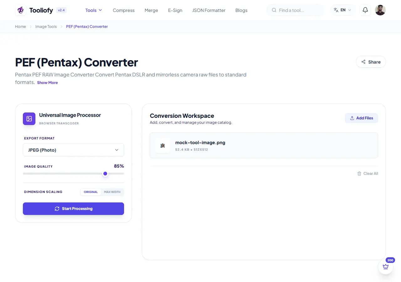 PEF (Pentax) Converter - Processing