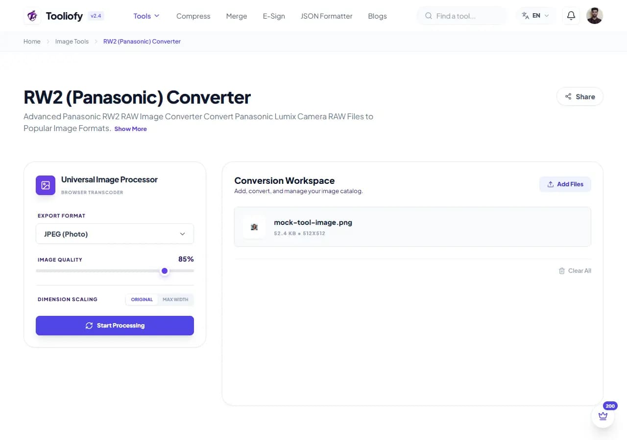 RW2 (Panasonic) Converter - Processing