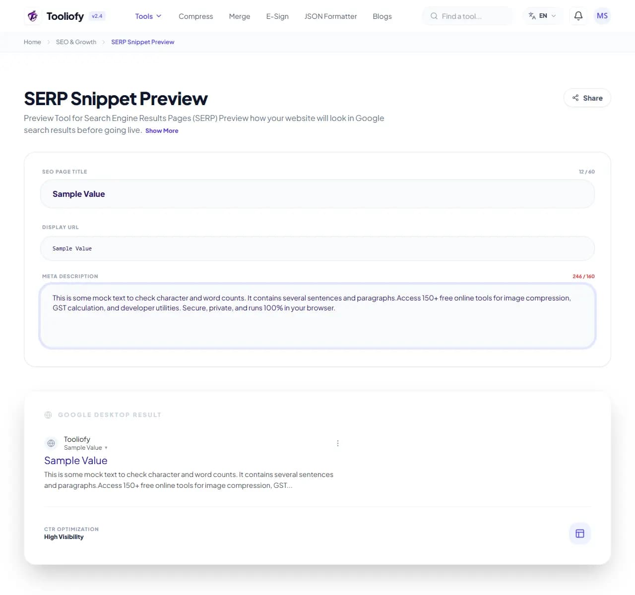SERP Snippet Preview - Processing