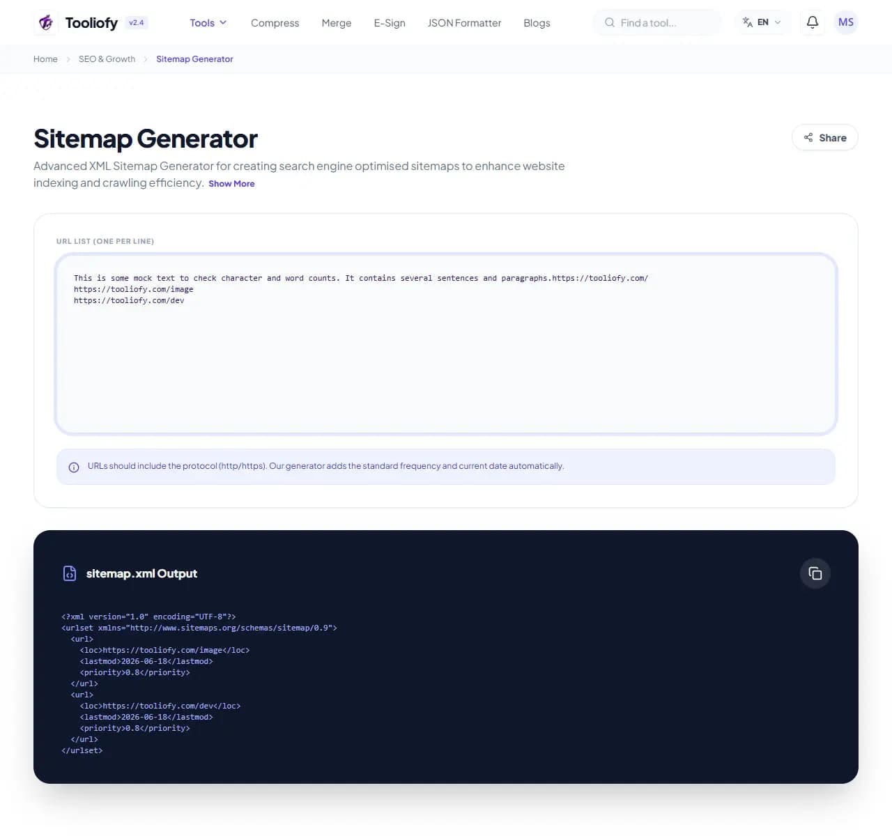 Sitemap Generator - Processing