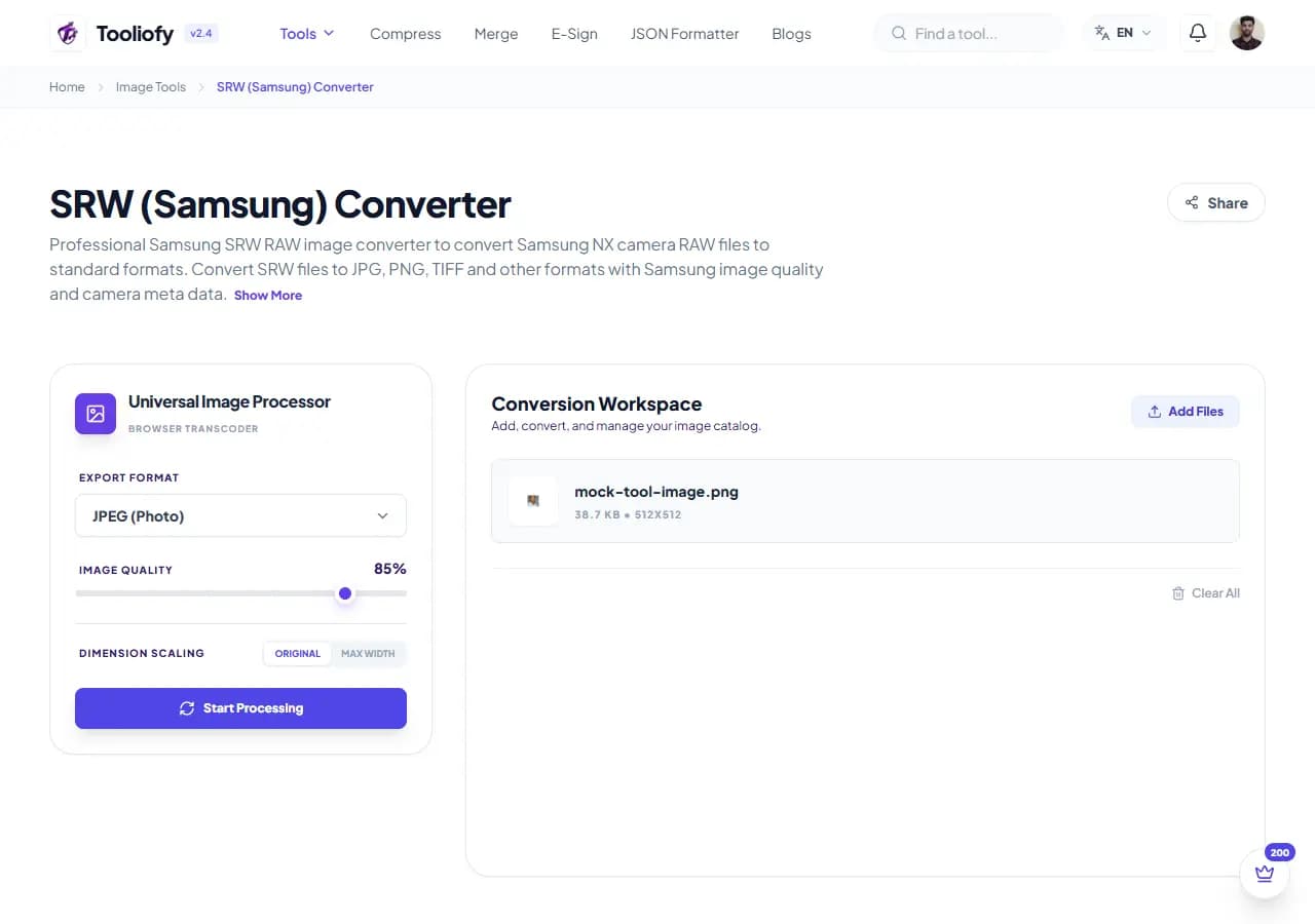 SRW (Samsung) Converter - Processing