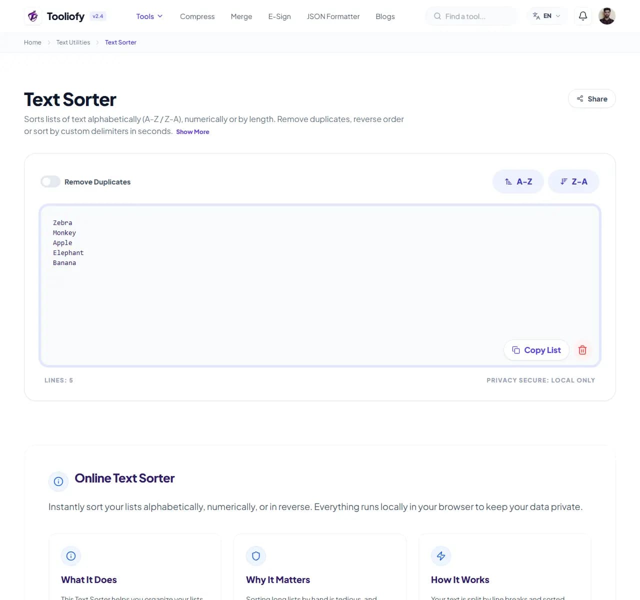 Text Sorter - Processing