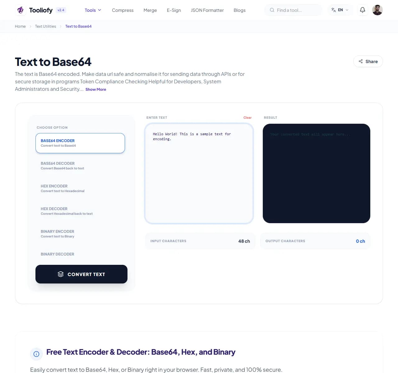 Text to Base64 - Processing