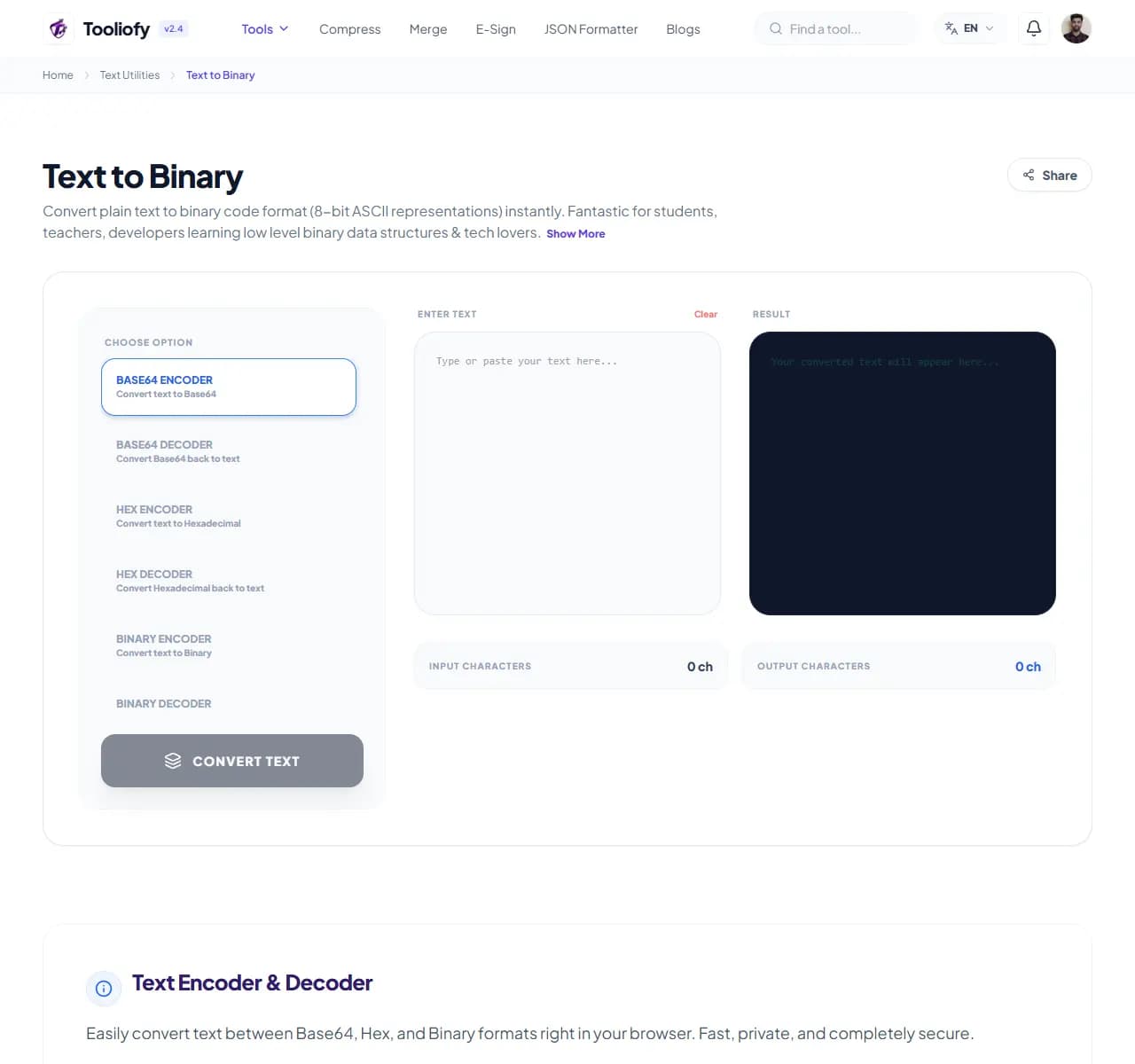 Text to Binary - Select File