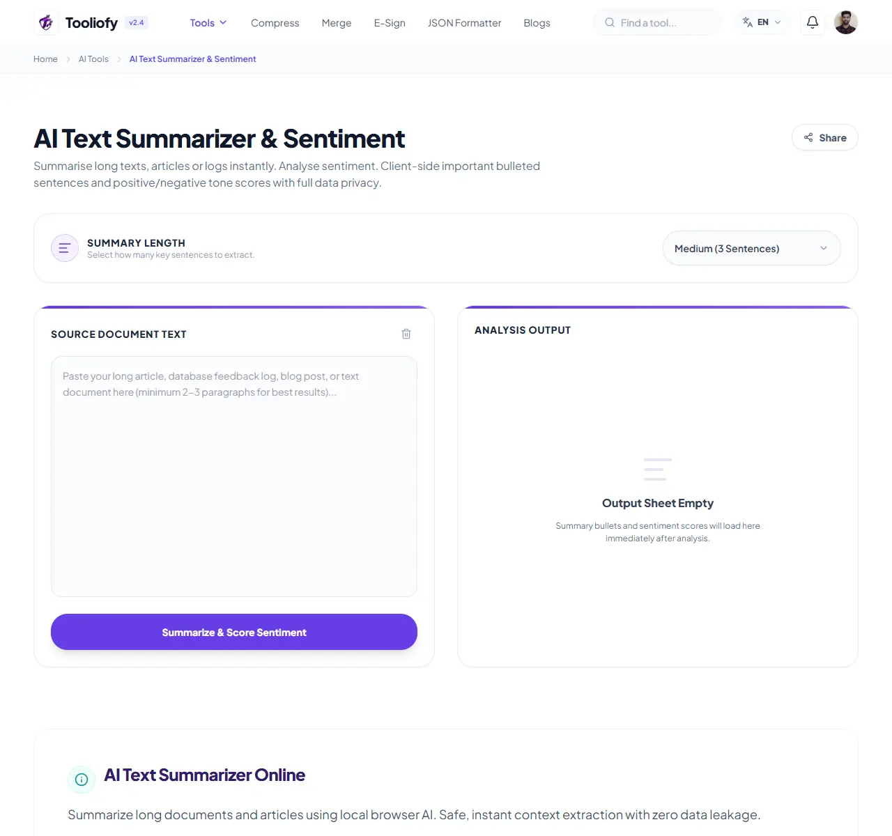 AI Text Summarizer & Sentiment preview