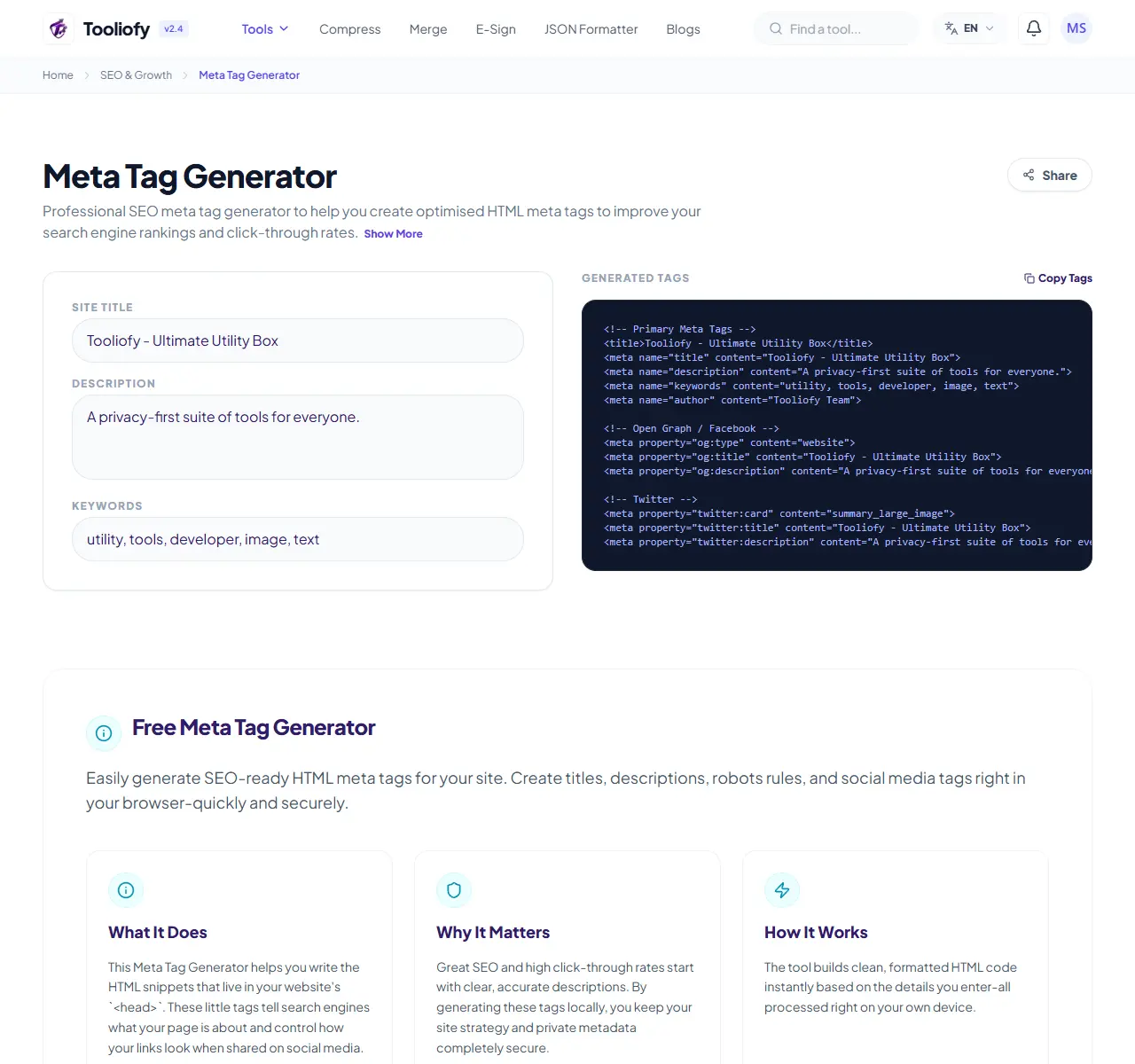 Meta Tag Generator preview