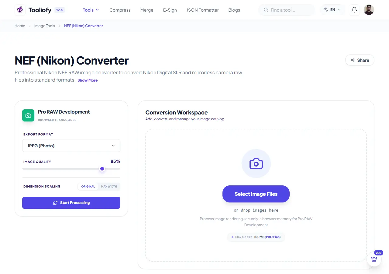 NEF (Nikon) Converter preview
