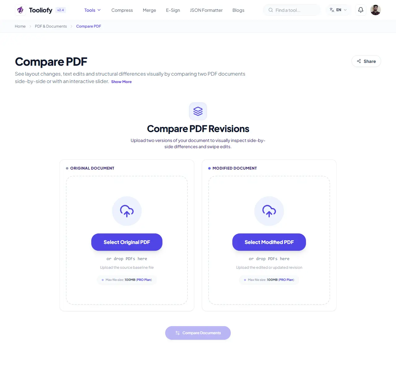 Compare PDF preview