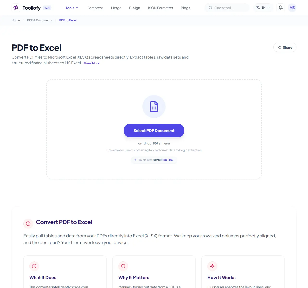 PDF to Excel preview