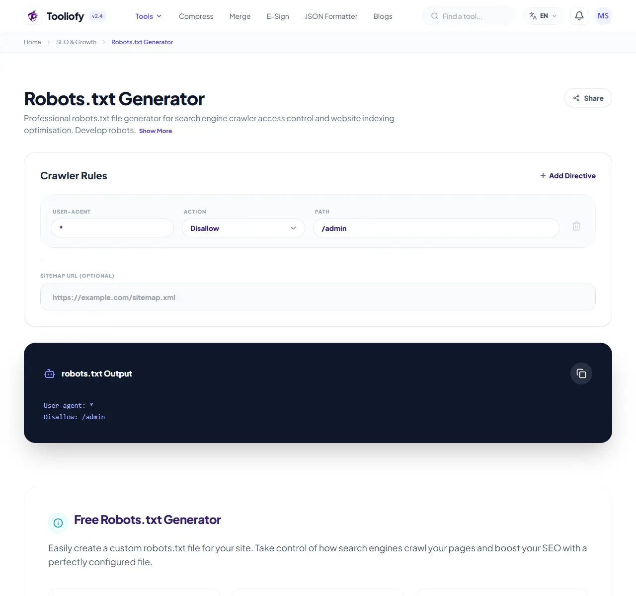 Robots.txt Generator preview
