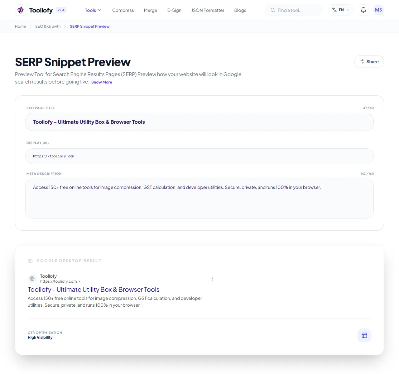 SERP Snippet Preview preview