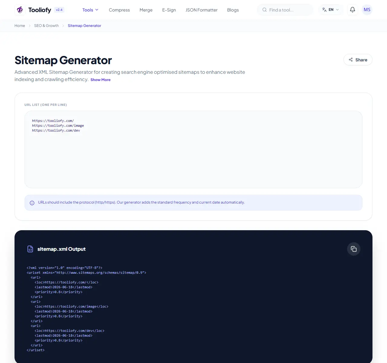 Sitemap Generator preview