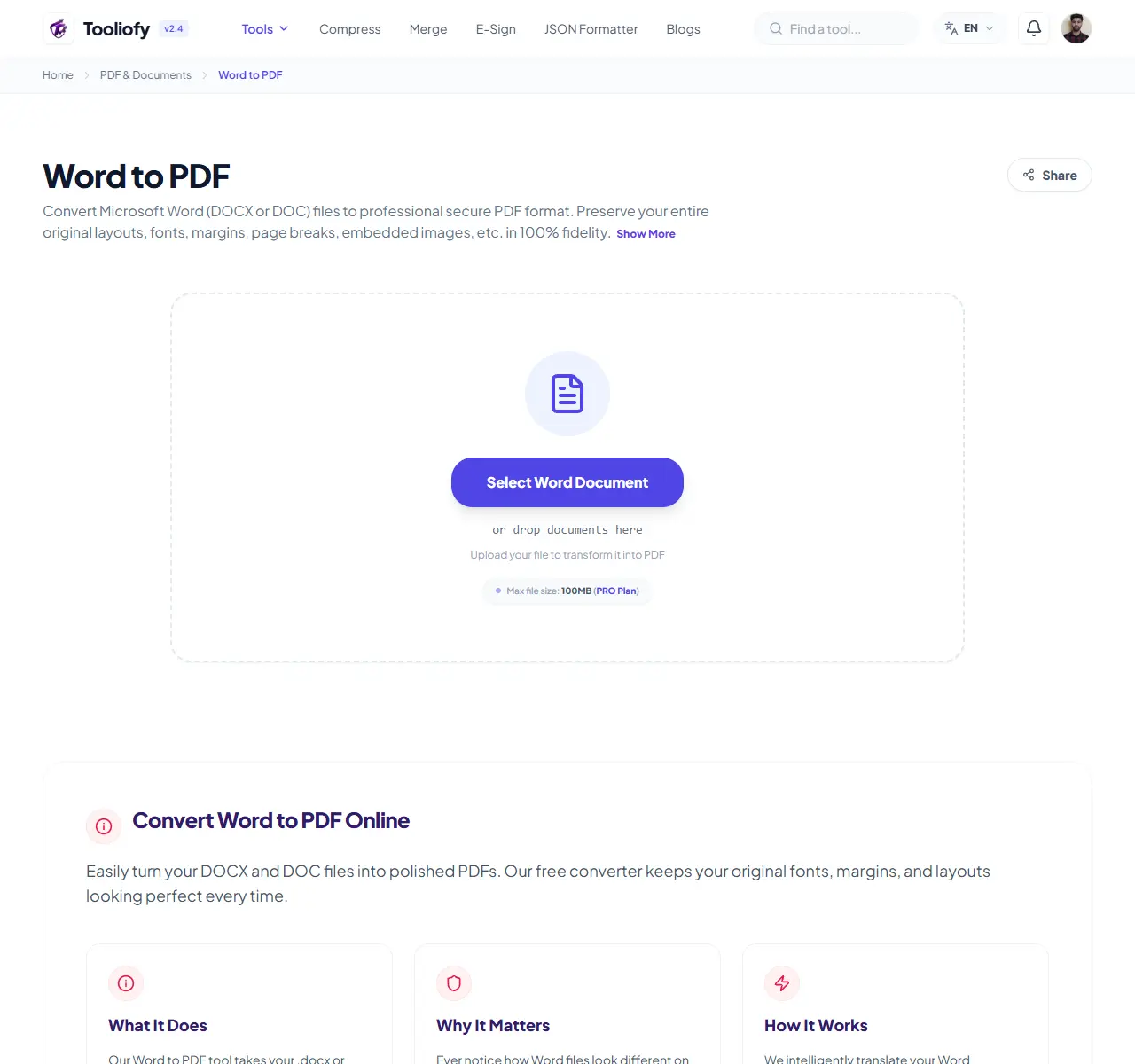 Word to PDF preview